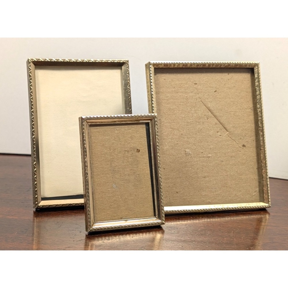 Vintage Gold Tone Metal Picture Frame Lot 3 Tabletop Easel Frames Small Medium